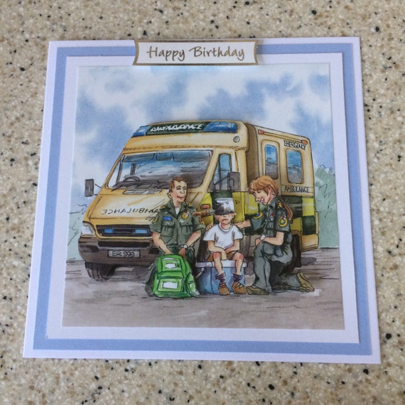 Handmade Birthday 3d Decoupage Carte Ambulance Ambulancier Etsy
