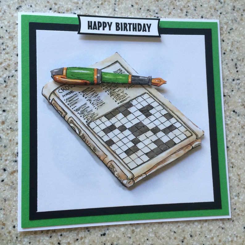 Handmade Happy Birthday 3D Decoupage Crossword Puzzle Card Etsy