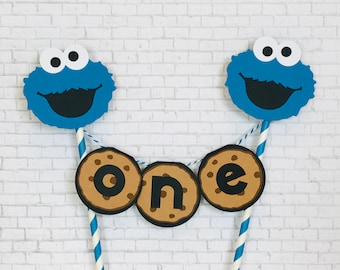 Cookie Monster Inspired Smashcake Topper/ Banner/ Sesame Street Cake / Cookie Monster Cake Bunting/ Cookie Monster cake topper