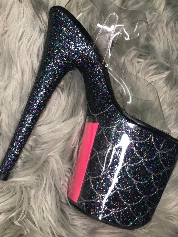 Pole Dance Shoe Glitter Covers Open Toe Pleasers 8 Heel 4 Platform