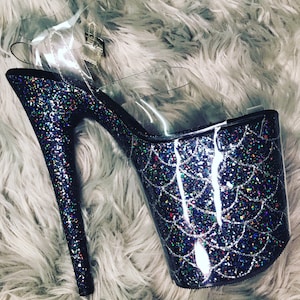 Pole dance shoe glitter covers open toe Pleasers 8&quot; Heel 4&quot; platform
