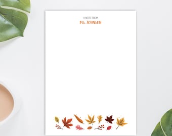 Autumn Leaves Notepad | Gift for Teachers | Personalized Notepad | Halloween Notepad | Custom Fall Notepad | Lined or Unlined
