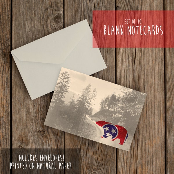 Tennessee Notecards // Notecards with Envelopes// TN Cards // Smoky Mountains // Stationary // TN State Flag// Printed Notecards // Vintage