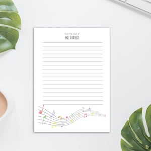 Colorful Music Notes Notepad, Personalized Notepad, Gift for Teachers, School Notepad, Stationery, Teachers Appreciation, Writing Pad