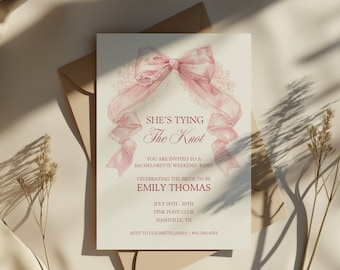 She's Tying The Knot Digital Download Bachelorette Party Invitation | Bridal Shower Invitation | Coquette Invitation | Editable in Canva