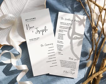 Minimalist Wedding Program | Winter Wedding | Order of Service | Modern Wedding Program | Template Editable in Canva | 4X9 Wedding Program