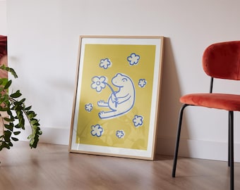 Digital Download Flower Froggy Graphic Print | Art Print | Retro Style Art | Dorm Decor | Housewarming Gift | Gallery Wall Inspo