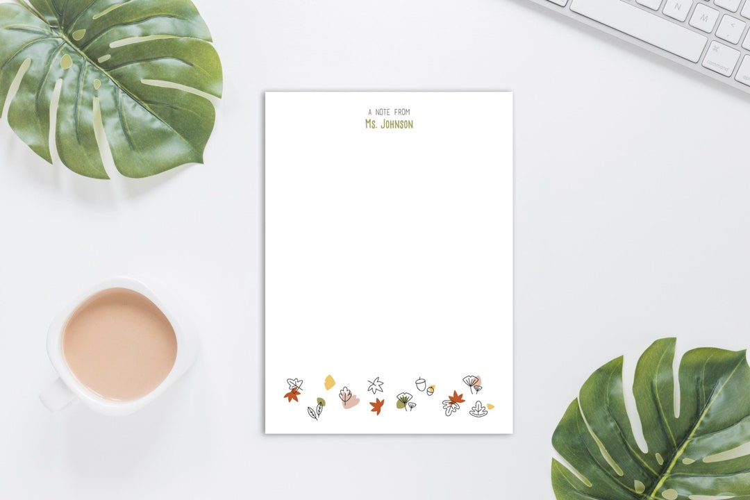 October Notepad Modern Autumn Leaf Outline Notepad | Gift for Teachers | Personalized ...