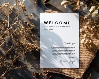 Minimalist Wedding Program | Winter Wedding | Order of Service | Modern Wedding Program | Template Editable in Canva | 5x7 Wedding Program