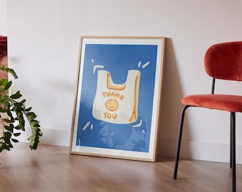 Digital Download Thank You Shopping Bag Graphic Print | Art Print | Retro Style Art | Dorm Decor | Housewarming Gift | Gallery Wall Inspo