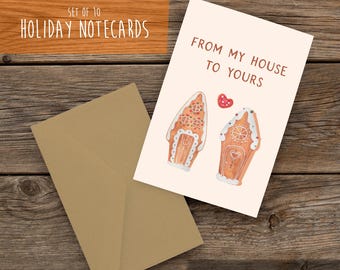 From My Gingerbread House to Yours Notecards | Gingerbread Cards | Holiday Notecards with Envelopes | Printed and Folded Cards | Stationary