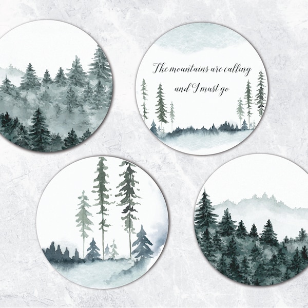 Sandstone Watercolor Mountain Coasters, Custom Coasters, Smokey Mountain Coaster, Personalized Quote Coaster, Watercolor Coaster Set