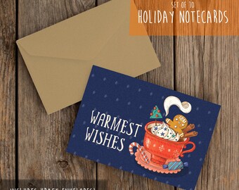 Warmest Wishes Notecards | Gingerbread Cards | Holiday Notecards with Envelopes | Folded Cards | Holiday Stationary | Printed Notecards