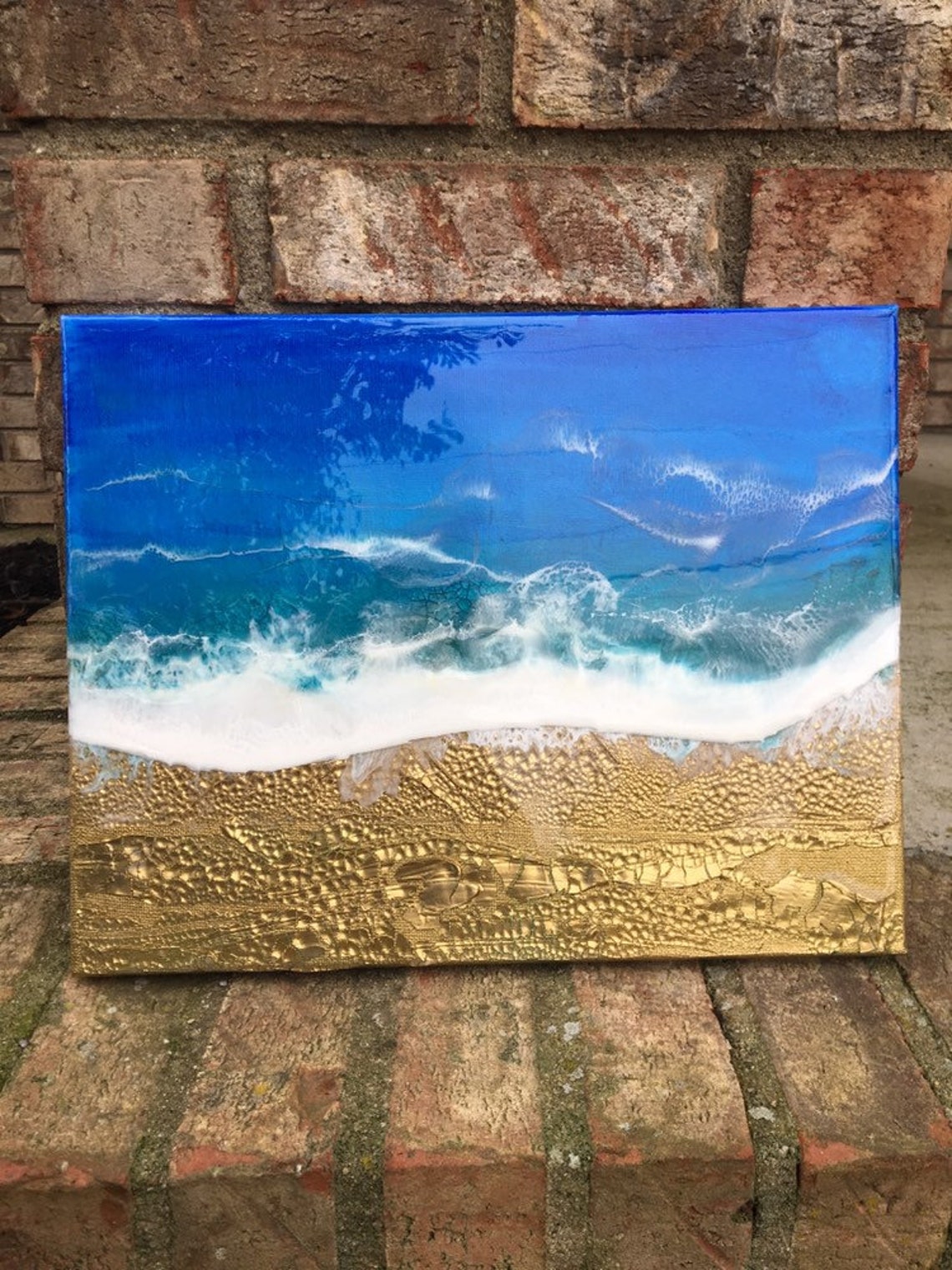 Ocean Crash Original Art Resin Epoxy Beach Scene Crackle Etsy
