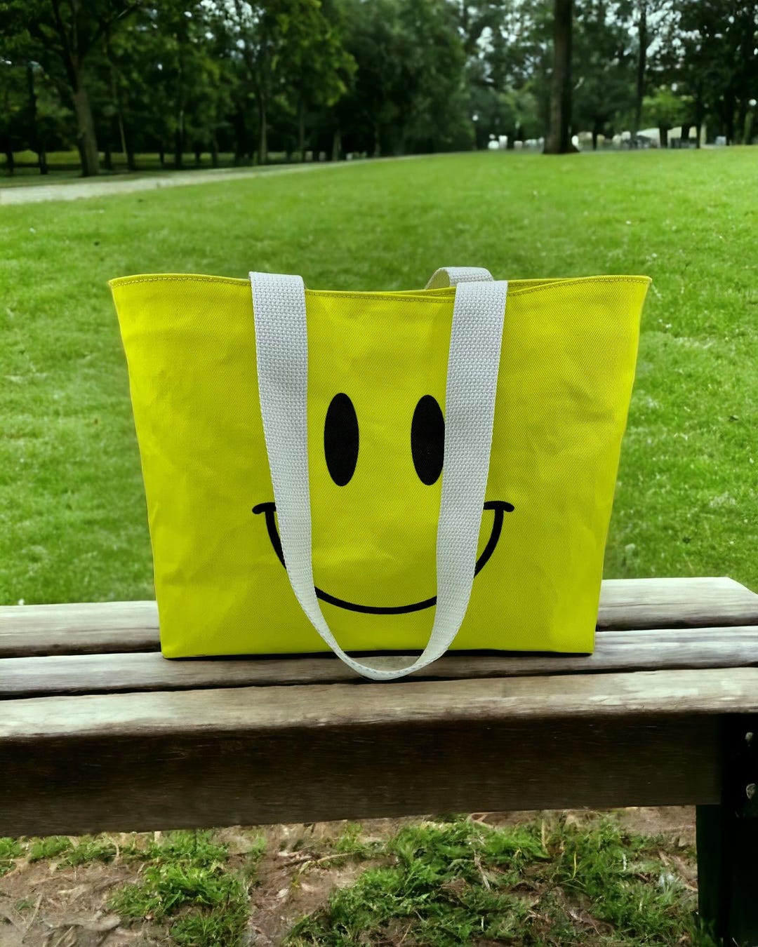 Happy Tote | Totes Bags, Shoulder Bag, and Purses | Yellow Denim - Etsy