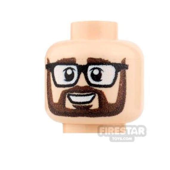 Minifigure Heads Grin With Beard and Glasses - Etsy