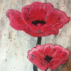 Wild Poppies wall art hand painted on a 12x12 canvas. Beautiful poppies to enhance your wall decor or give us a gift image 2