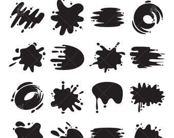 Black paint blots svg, paint splatters drops, ink splashes, grunge spray splash, cartoon stain ink clip arts Vector svg, eps, ai, pdf, png