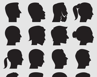 Human head, face silhouette, people head, people avatar profile clip arts set Vector Digital File svg, eps, dxf, ai, png