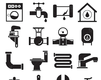 Plumbing service svg / plumbing icons/ faucet/ plumbing clip arts set Vector Digital File svg, eps, ai, dxf, pdf, png