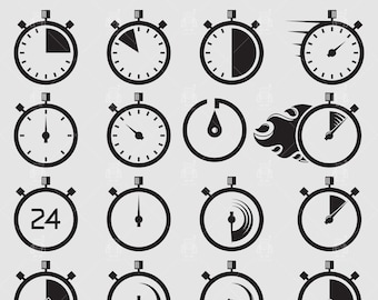Stoppuhr Uhr Icons und Timer Tachometer svg, Countdown Kreis UhrZähler Timer Clip Arts Set Vector File svg, eps, ai, pdf, png