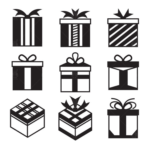 Gift svg/ gift box/ gift icons/ present/ gift eps clip arts set Vector Digital File svg, eps, ai, dxf, pdf, png