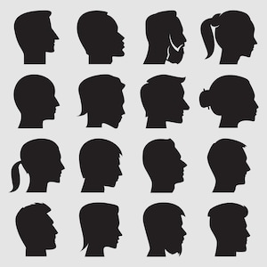 Human head, face silhouette, people head, people avatar profile clip arts set Vector Digital File svg, eps, dxf, ai, png