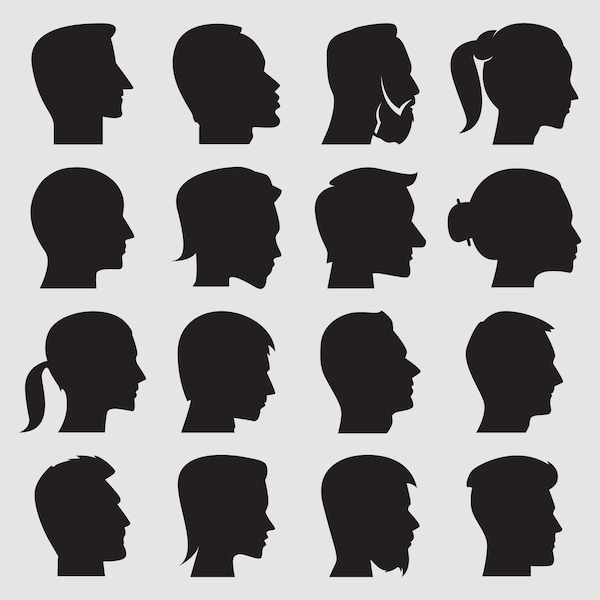 Mensch Kopf, Gesicht Silhouette, Menschen Kopf, Menschen Avatar Profil Clip Arts Set Vektor Digital File svg, eps, dxf, ai, png