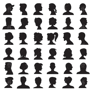 Mannelijke, vrouwelijke gezicht avatar profiel, mensen portret zijaanzicht silhouet, man, vrouw hoofd avatar clip arts set Vector svg, eps, ai, pdf, png