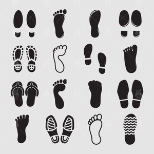 Voetstap svg, voetafdrukken svg, schoenafdrukpictogrammen, blote voeten svg, menselijke voetafdrukken pictogrammen clip arts set Vector File svg, eps, ai, pdf, png