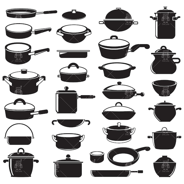 Pot, pan kitchen tools, kitchenware appliances bundle clip arts Vector digital file: svg, eps, dxf, ai, png, jpg