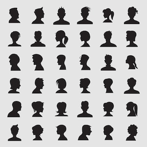 Male and female head silhouettes avatar, profile icons, human head svg, people face clip arts set Vector Digital File svg, eps, ai, pdf, png