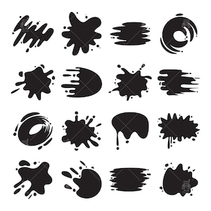 Black paint blots svg, paint splatters drops, ink splashes, grunge spray splash, cartoon stain ink clip arts Vector svg, eps, ai, pdf, png