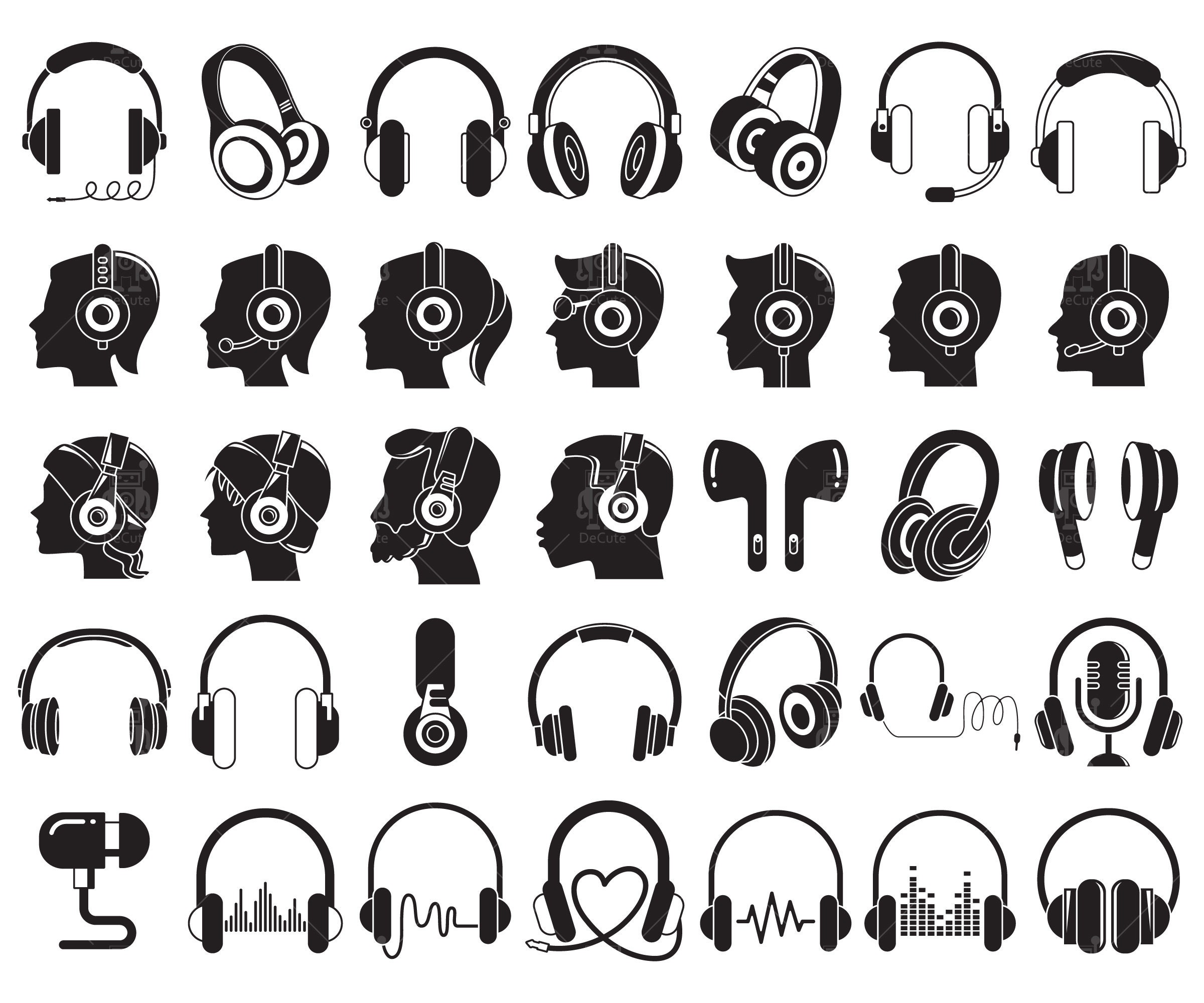 Gadget de música gadgets de accesorios musicales el hombre escucha música  en línea con auriculares y