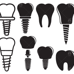 Implante dental, iconos dentales, diente svg, corona, estructura de implante dental, clip de cuidado dental Vector Digital File svg, eps, ai, pdf, png