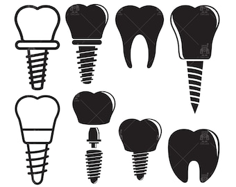 Dental implant, tooth icons, tooth svg, crown, dental implant structure, dental care clip arts Vector Digital File svg, eps, ai, pdf, png