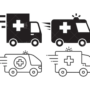 Ambulance, Ambulance svg, emergency medical service, administering emergency care and car rescue icons clip arts Vector svg, eps, pdf, png