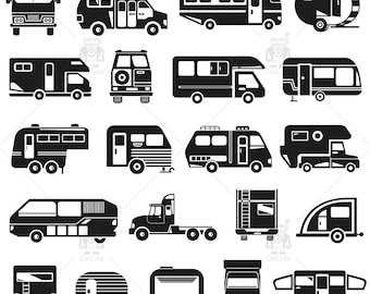 Camping Car, Motorhome,  Recreational Vehicle Silhouettes Clip art, png jpg svg eps files