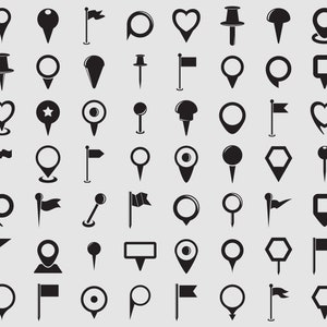 Kartennadel-Svg, GPS-Standortmarkierungsnadel, Navigations-Pinnnadel-Svg, Markierungszeiger, Fahnenmast-Symbole-Clip-Arts-Set. Vektor-Svg, Eps, Ai, PDF, PNG