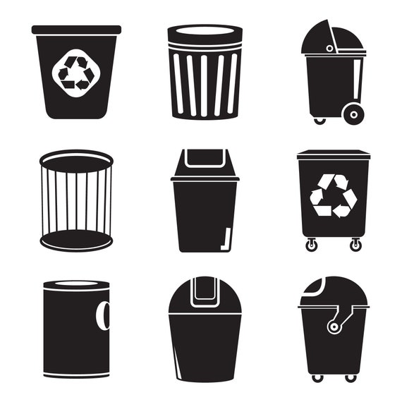 Recycle Bin, Bucket, Mülleimer, Müll symbol clip arts Set Vektor