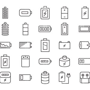 バッテリー アイコン svg、バッテリー充電、車のバッテリー、アルカリ電池負荷、リチウム電池ライン アイコン クリップ アート ベクター svg、eps、pdf、png