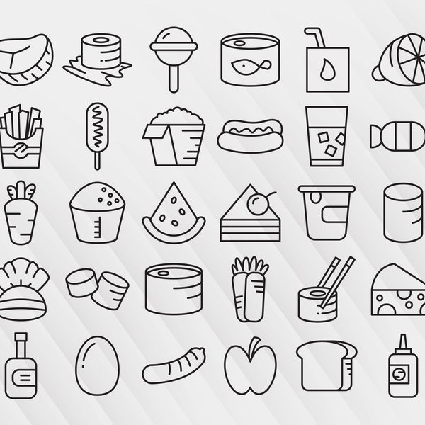 Food icons svg, fast food, sushi, restaurant menu, desserts, cake, drinks, breakfast line icons set clip arts vector svg, eps, pdf, png