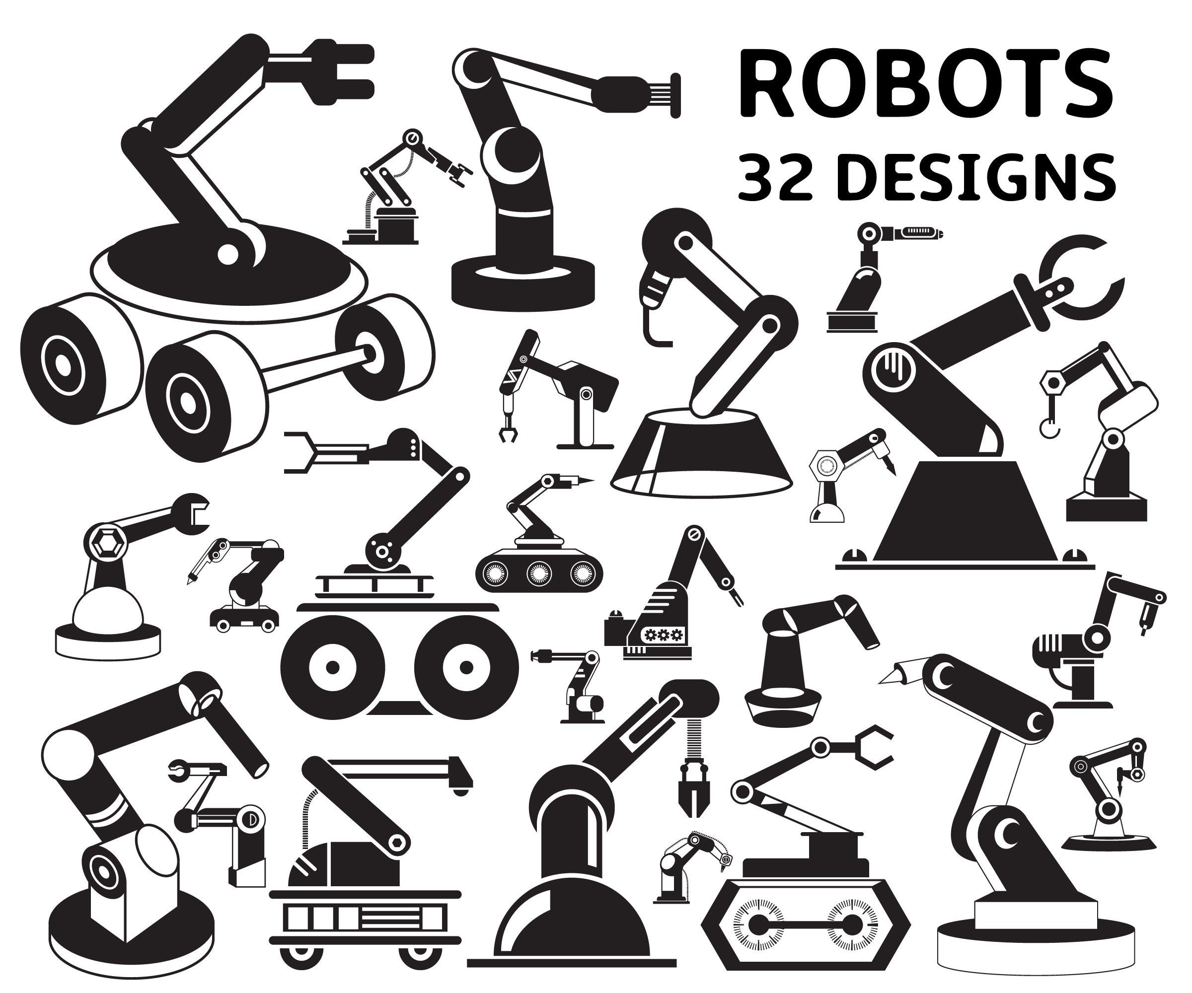 Robot SVG Bundle, Industrial Robot, Robotic Arm Svg, Rescue Robot Svg