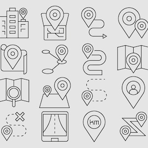 Kartennavigation, Kartenpin, Karte svg, Kartennavigator, Karte GPS-Liniensymbole Clip Arts Set digitale Vektordatei svg, eps, ai, pdf, png