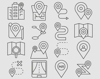 Map navigation, map pin, map svg, map navigator, map GPS line icons clip arts set Vector Digital File svg, eps, ai, pdf, png