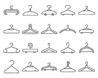 Percha de tela, percha para guardarropa o armario, percha de camisa, percha de traje y vestido, iconos clip arts ilustración vector svg, eps, ai, pdf, png