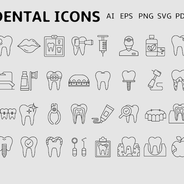 Zahn icons / Zahn svg / Zahnpflege / Zahnersatz / Zahnarzt Linie Clip Arts Set Vektor Digital File svg, eps, ai, pdf, png