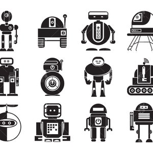 Weltraum Roboter svg, Roboter Zeichen svg, Roboter Symbol, Humanoid, Droid svg Cyborg Cartoon Cliparts Set Vektor Digitale Datei svg, eps, ai, pdf, png
