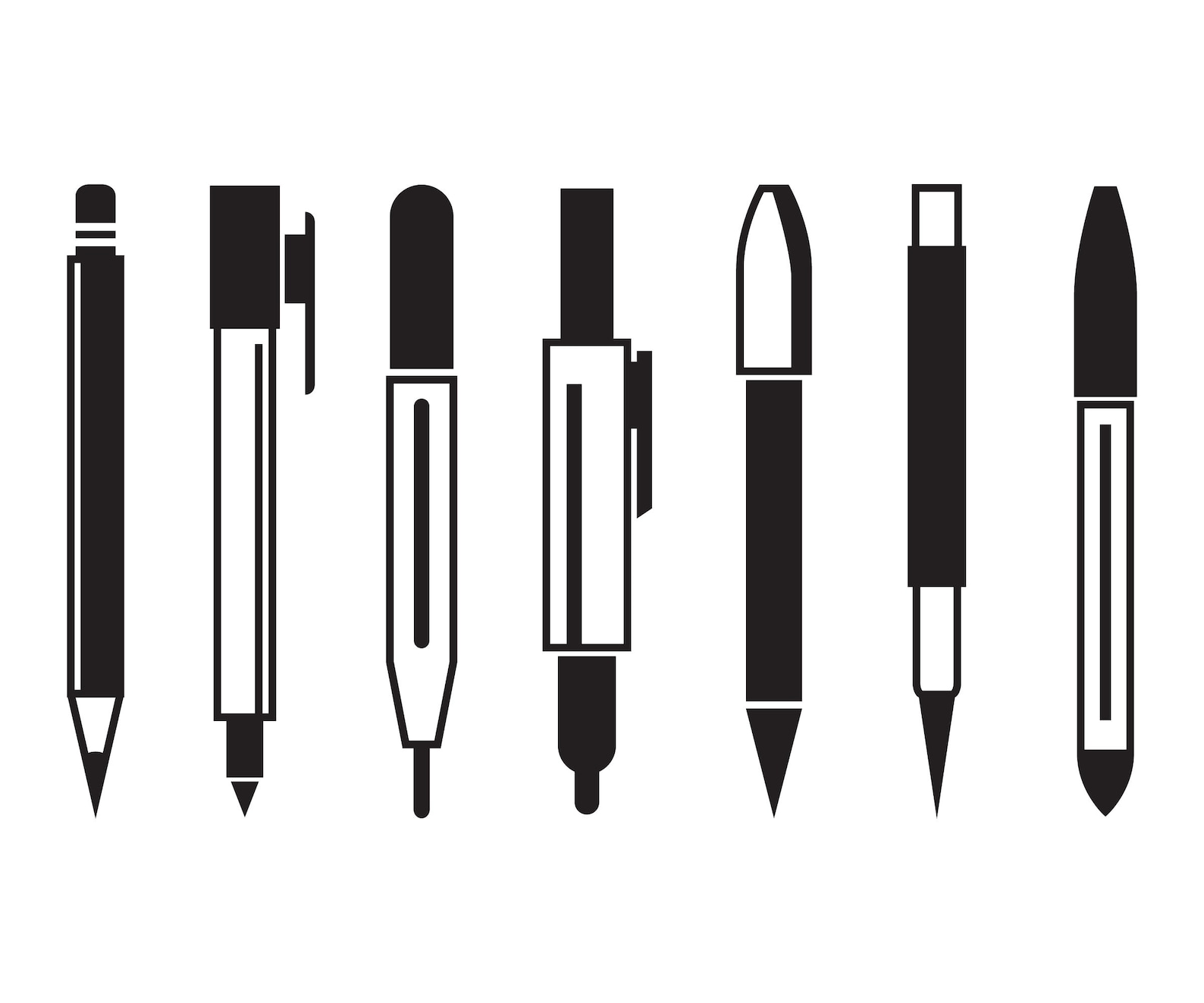 Pen, Pencil, Writing Tool Clip Arts Set Vector Digital File Svg, Eps