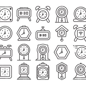 Uhr svg, Wecker, Timer, Pendeluhr, Analoguhr Linie Icons Clip Art Illustration Vektor svg, eps, pdf, png
